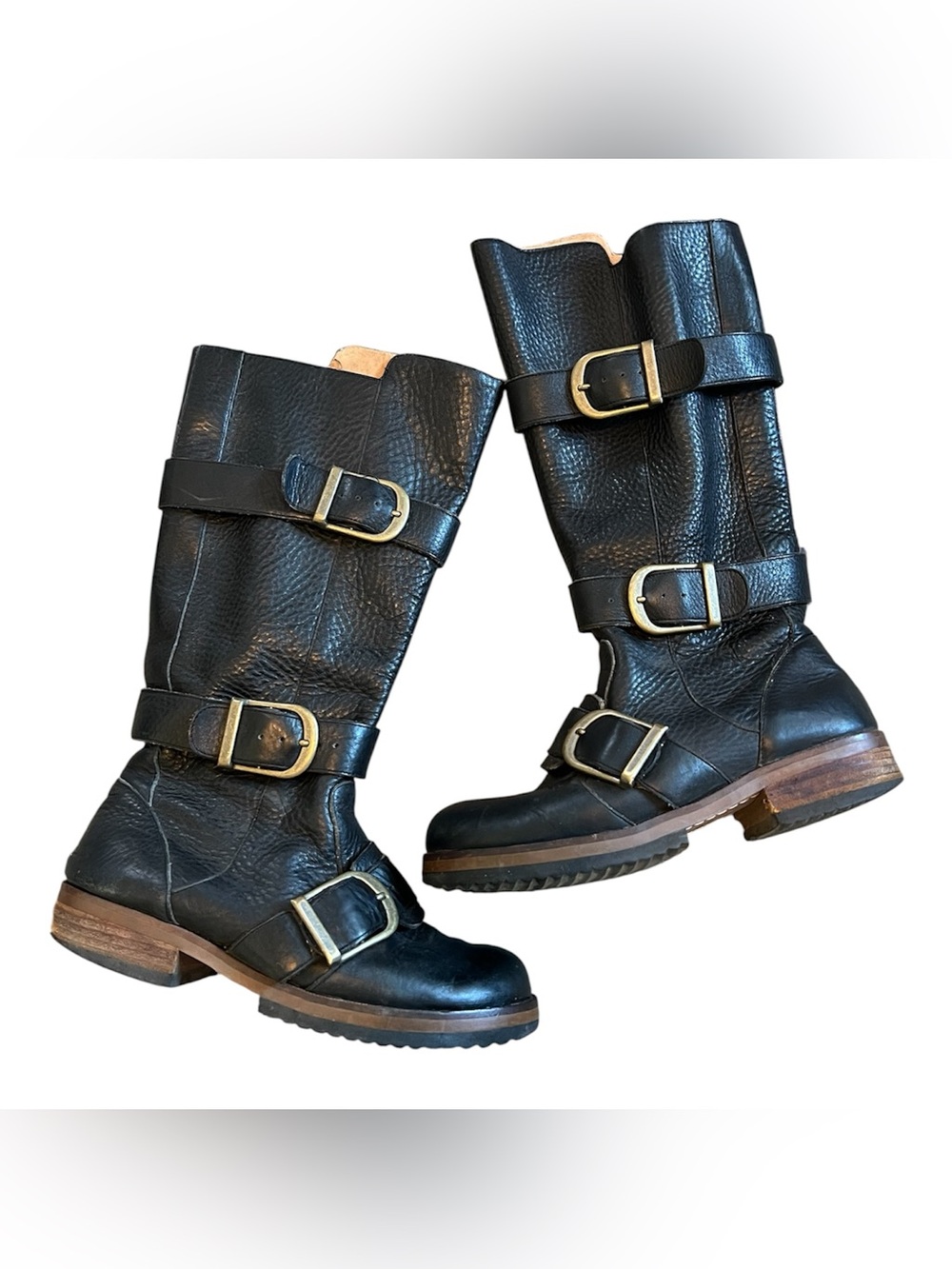 Anthropologie Gee Wawa Leather 3 Buckle Moto Boots Size 8